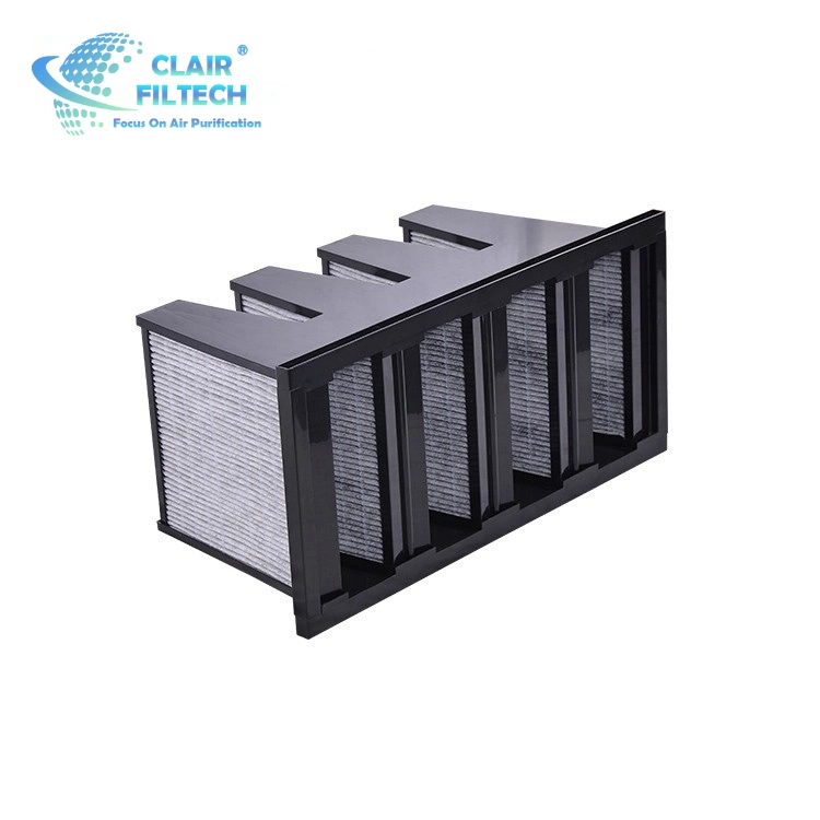 Clair High Quality Adsorption V Bank Activated Carbon Chemical Air HEPA Filter for Ventilation System Plastic Frame